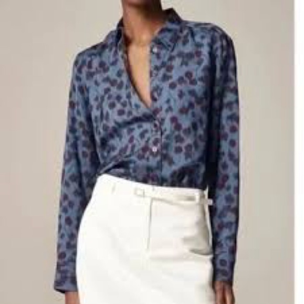 J.Crew Blue, Red Cherry and  Burgundy Patterned Blouse